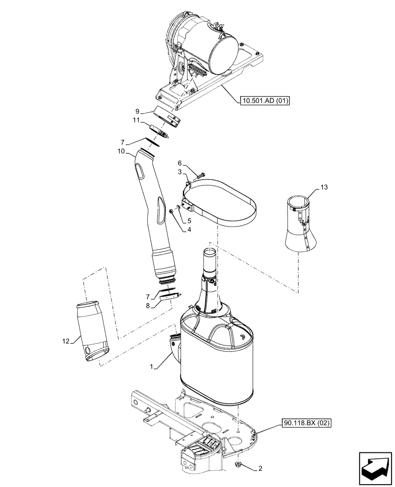 Схема запчастей Case IH PUMA 150 - (10.254.AI[02A]) - VAR - 391130, 758000 - EXHAUST SYSTEM, MUFFLER - BEGIN YR 8-JAN-2014 (10) - ENGINE