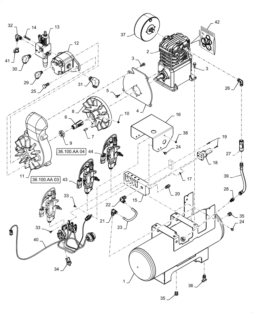 Схема запчастей Case IH 2150 - (36.100.AA[02]) - DELUXE AIR COMPRESSOR (36) - PNEUMATIC SYSTEM