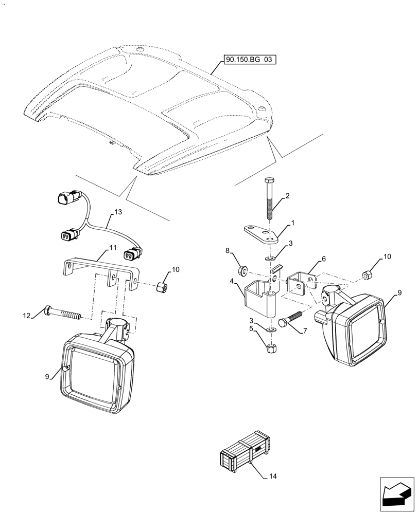 Схема запчастей Case IH FARMALL 120A - (88.100.55[05]) - VAR - 718147 - DIA KIT, WORK LIGHT, CAB (88) - ACCESSORIES