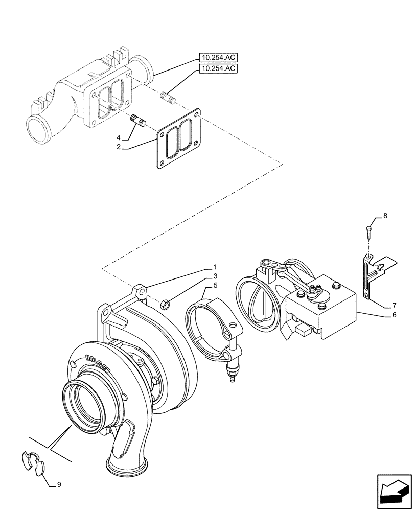 Схема запчастей Case IH F3HFE613H B007 - (10.250.AC) - TURBOCHARGER (10) - ENGINE