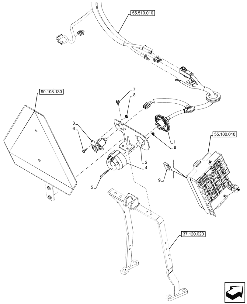 Схема запчастей Case IH FARMALL 110N - (55.510.090) - POWER SOCKET, REAR, CAB (55) - ELECTRICAL SYSTEMS