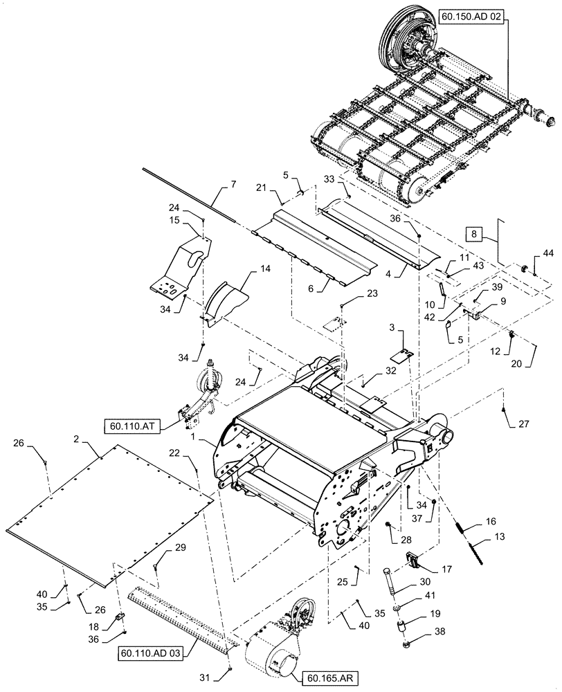 Схема запчастей Case IH 6088 - (60.110.AD[02]) - VAR - 425126, 425125, 425088, 425087, 425086, 425085, 425084 - FEEDER, STONE TRAP (60) - PRODUCT FEEDING