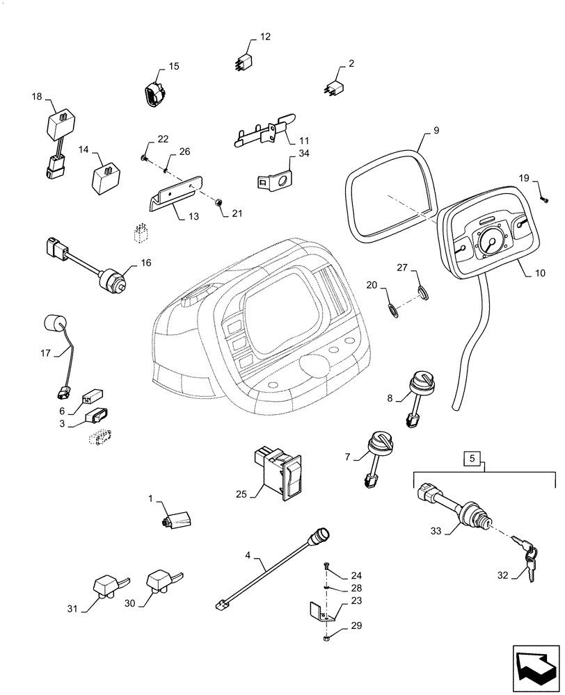 Схема запчастей Case IH FARMALL 55A - (55.418.01) - DASHBOARD - ELECTRICAL COMPONENTS (55) - ELECTRICAL SYSTEMS