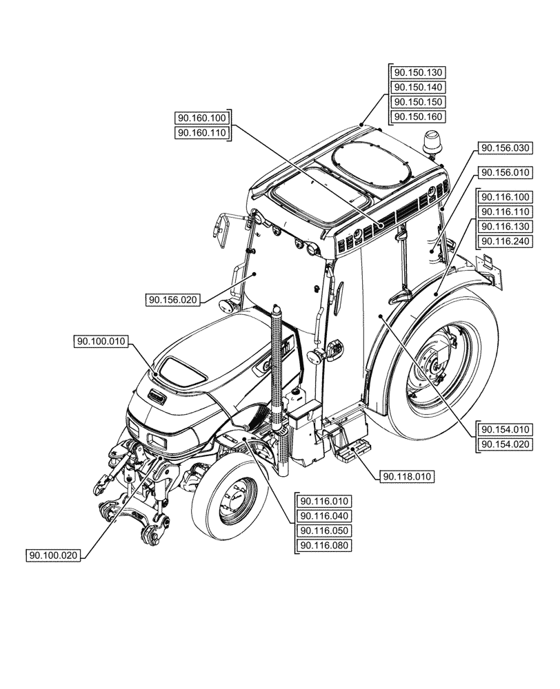 Схема запчастей Case IH FARMALL 80N - (00.000.90[05]) - PICTORIAL INDEX - PLATFORM, CAB, BODYWORK AND DECALS (00) - GENERAL & PICTORIAL INDEX