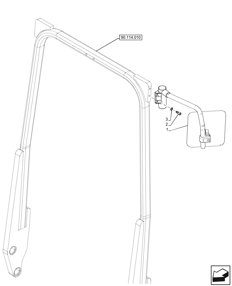 Схема запчастей Case IH FARMALL 90V - (90.118.030) - LH MIRROR, W/O CAB (90) - PLATFORM, CAB, BODYWORK AND DECALS