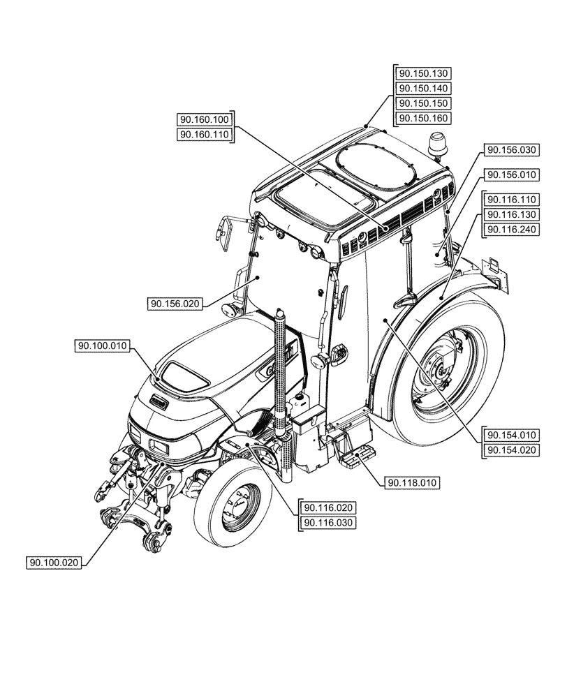 Схема запчастей Case IH FARMALL 90V - (90.000.00[02]) - SECTION INDEX - PLATFORM, CAB, BODYWORK & DECALS (90) - PLATFORM, CAB, BODYWORK AND DECALS
