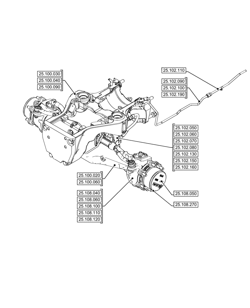 Схема запчастей Case IH FARMALL 90V - (00.000.25[02]) - PICTORIAL INDEX - FRONT AXLE SYSTEM (00) - GENERAL & PICTORIAL INDEX
