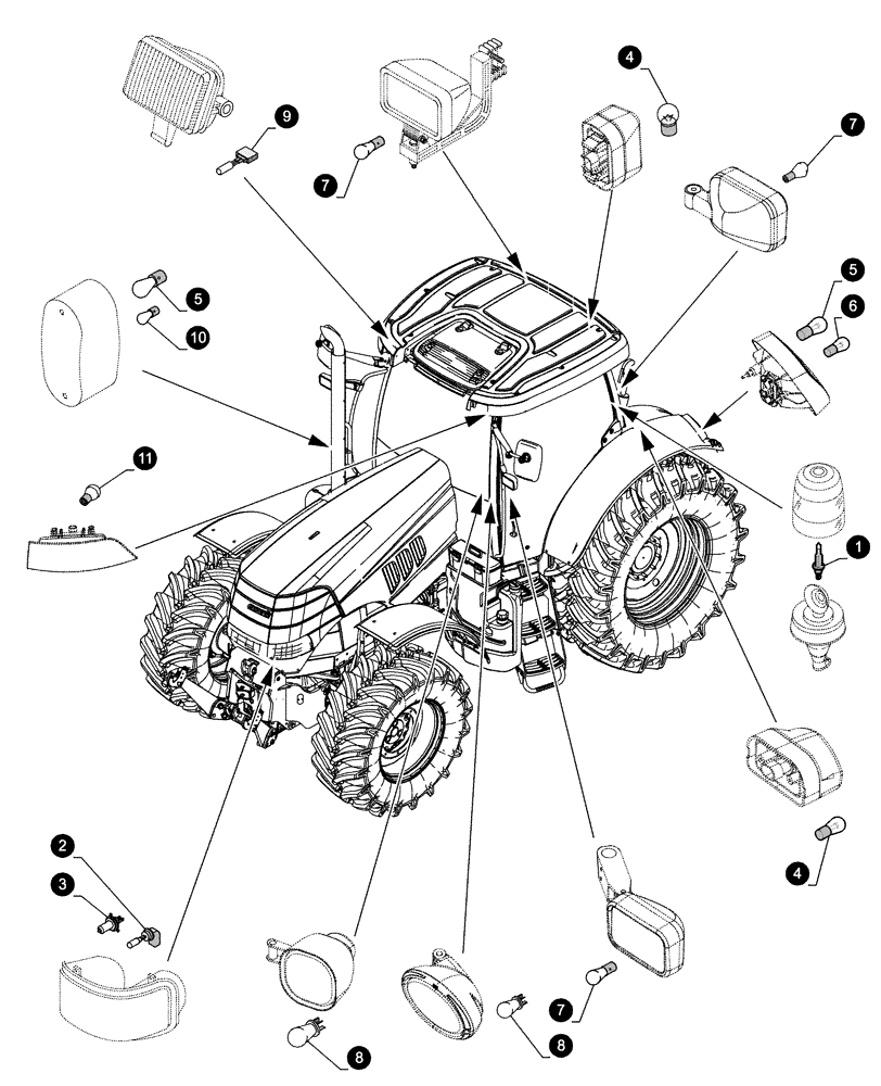 Схема запчастей Case IH PUMA 185 - (05.100.04[04]) - MAINTENANCE PARTS - BULBS (05) - SERVICE & MAINTENANCE