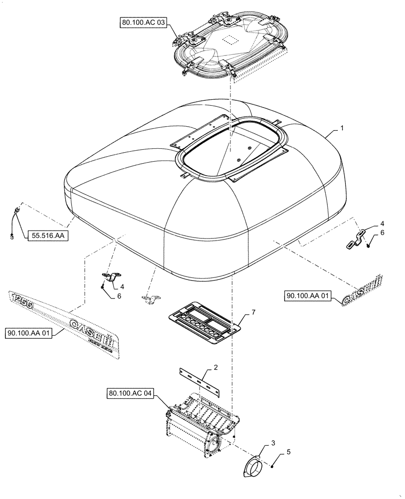 Схема запчастей Case IH 1255 - (80.100.AC[01]) - LH, BULK FILL, TANK 50 BUSHEL (80) - CROP STORAGE/UNLOADING