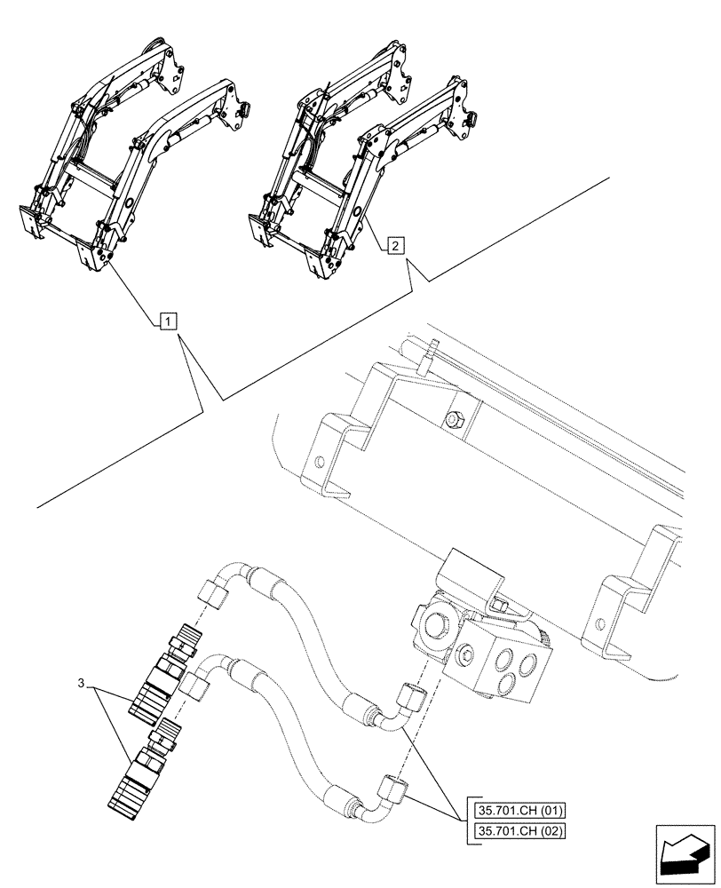 Схема запчастей Case IH FARMALL 65C - (35.701.CJ) - VAR - 336732, 336734, 336736, 336914 - LOADER BUCKET, QUICK COUPLER (35) - HYDRAULIC SYSTEMS