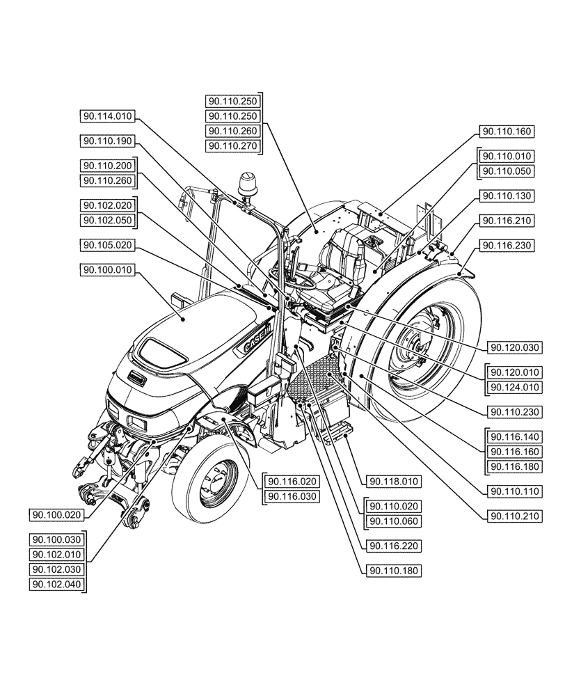 Схема запчастей Case IH FARMALL 90V - (00.000.90[03]) - PICTORIAL INDEX - PLATFORM, CAB, BODYWORK AND DECALS (00) - GENERAL & PICTORIAL INDEX