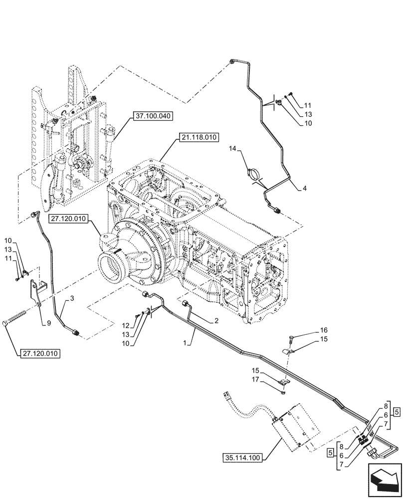 Схема запчастей Case IH FARMALL 90V - (35.204.930) - VAR - 759021 - STABILIZER, LINES, CAB (35) - HYDRAULIC SYSTEMS