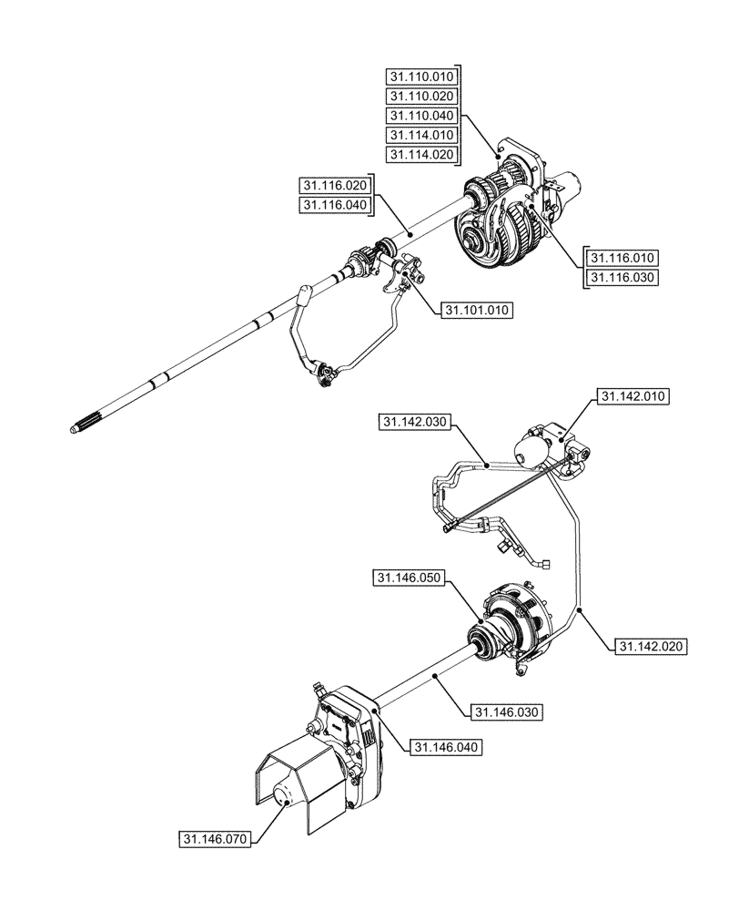 Схема запчастей Case IH FARMALL 90V - (00.000.31[01]) - PICTORIAL INDEX - IMPLEMENT POWER TAKE-OFF (00) - GENERAL & PICTORIAL INDEX