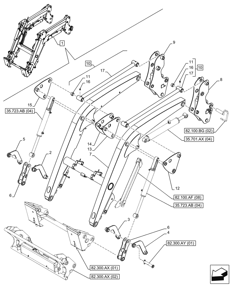 Схема запчастей Case IH FARMALL 75C - (82.100.AF[07]) - VAR - 336734, 336736 - LOADER, ARM/LIFTING DEVICE (SELF LEVELLING, W/ DIVERTER) (82) - FRONT LOADER & BUCKET