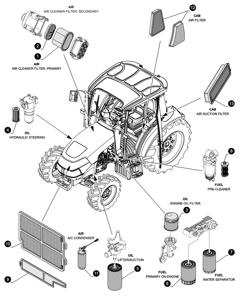 Схема запчастей Case IH FARMALL 65C - (05.100.04[01]) - MAINTENANCE PARTS - FILTERS (05) - SERVICE & MAINTENANCE