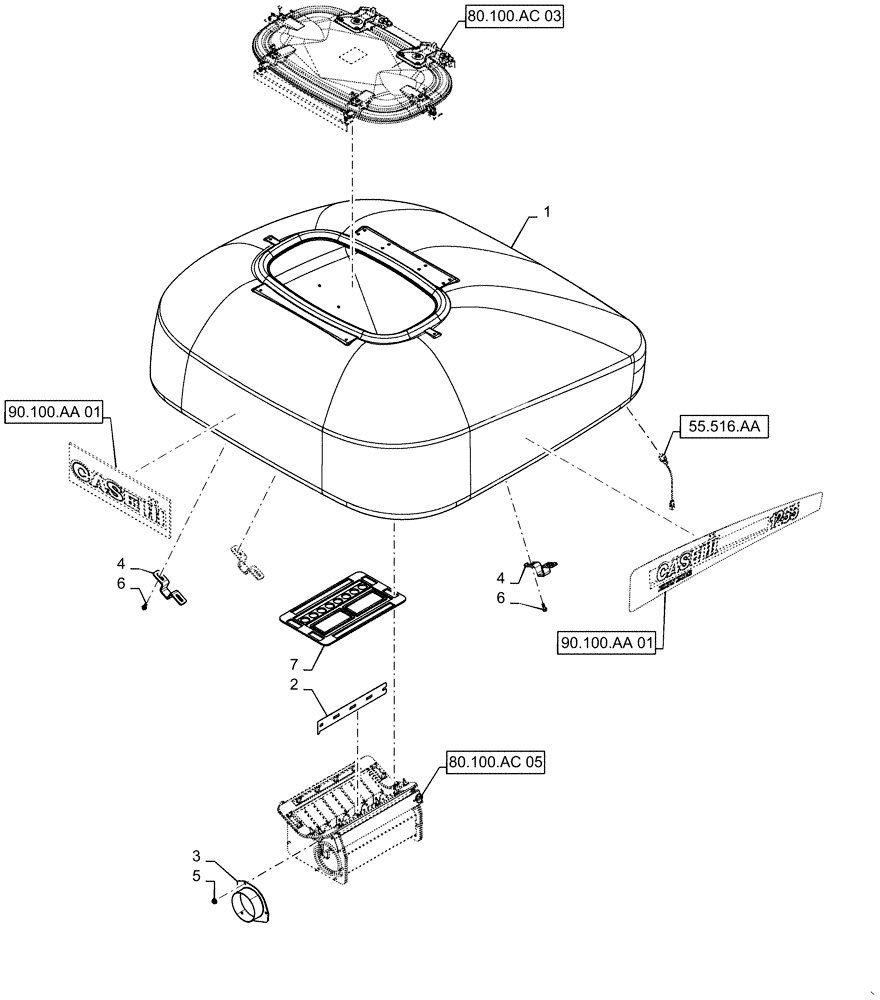 Схема запчастей Case IH 1255 - (80.100.AC[02]) - RH, BULK FILL, TANK 50 BUSHEL (80) - CROP STORAGE/UNLOADING