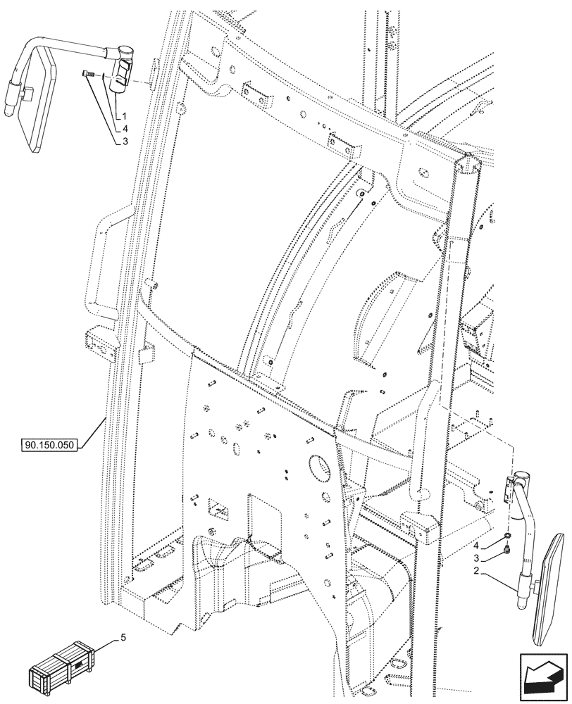 Схема запчастей Case IH FARMALL 90V - (90.118.040) - MIRROR, CAB (90) - PLATFORM, CAB, BODYWORK AND DECALS