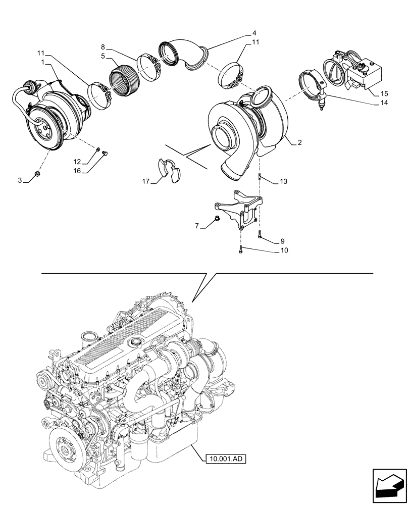 Схема запчастей Case IH F3DFE613F B002 - (10.250.AC[01]) - TURBOCHARGER (10) - ENGINE