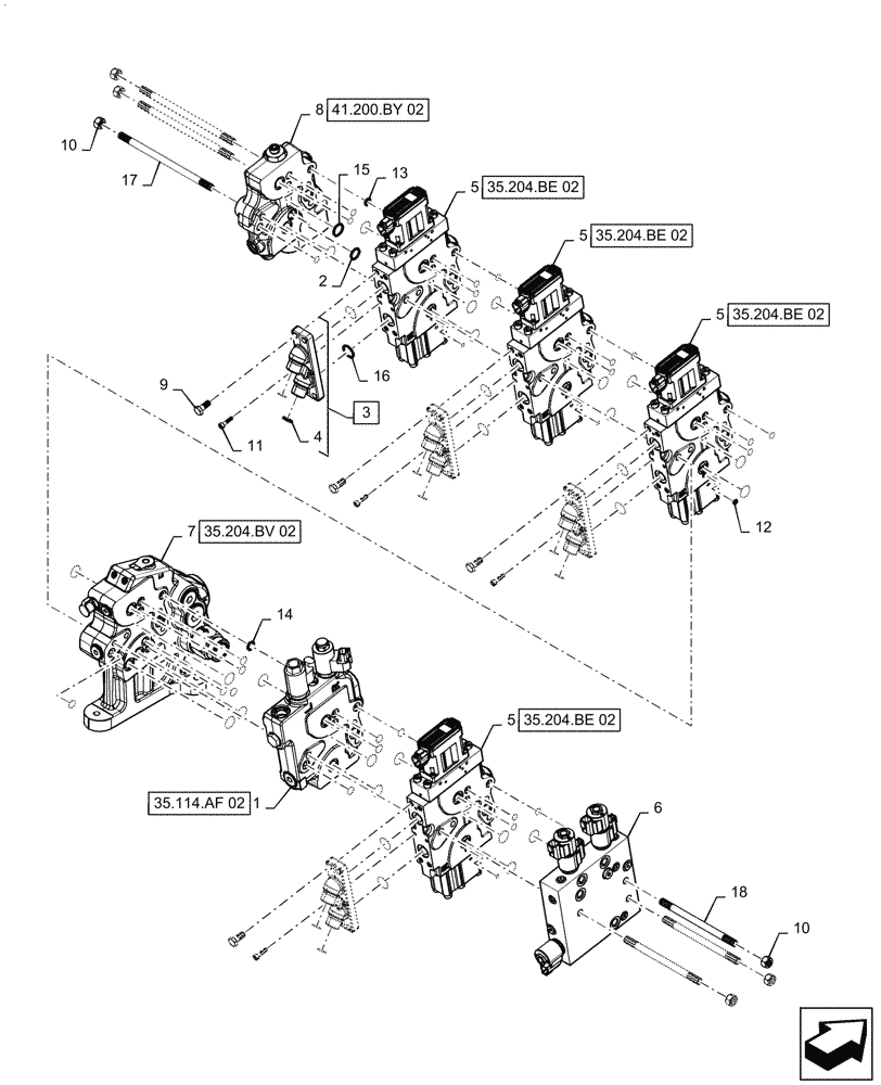 Схема запчастей Case IH MAGNUM 310 - (35.204.BE[37]) - VALVE ASSY, 4 STACK AUX VALVES STD/HI FLOW W/O TRAILER BRAKE, WITH HYDRAULIC TOP LINK, CVT - ASN ZGRF01054 (35) - HYDRAULIC SYSTEMS