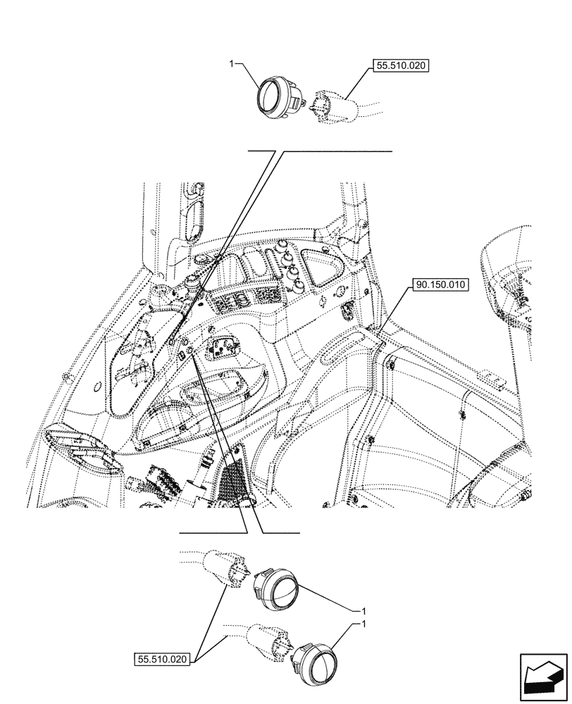 Схема запчастей Case IH FARMALL 110U - (55.000.020) - VAR - 332147, 335387, 339434, 391246 - SWITCH, W/ DIVERTER, EU (55) - ELECTRICAL SYSTEMS