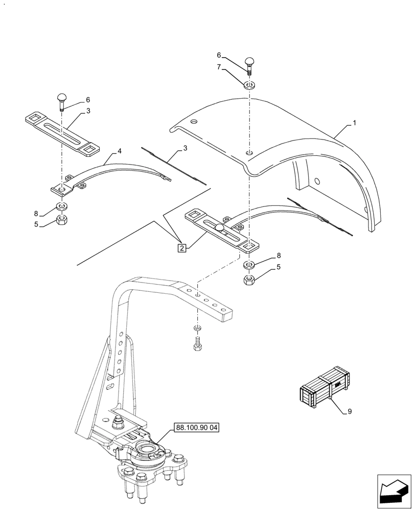 Схема запчастей Case IH FARMALL 130A - (88.100.90[05]) - VAR - 718510 - DIA KIT, DYNAMIC FRONT FENDER, 4WD (88) - ACCESSORIES