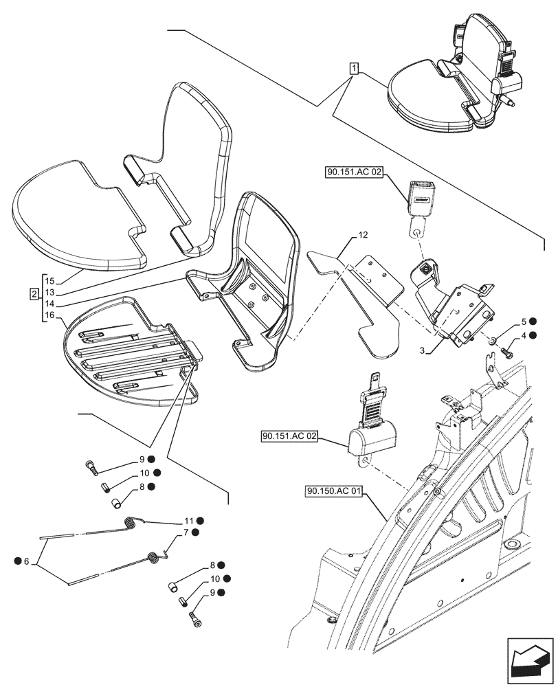 Схема запчастей Case IH FARMALL 130A - (90.151.AC[03]) - VAR - 336937 - PASSENGER SEAT (90) - PLATFORM, CAB, BODYWORK AND DECALS