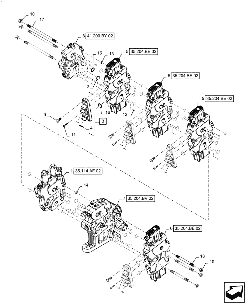 Схема запчастей Case IH MAGNUM 380 - (35.204.BE[35]) - VALVE ASSY, 4 STACK AUX VALVES STD/HI FLOW, CVT - ASN ZGRF01054 (35) - HYDRAULIC SYSTEMS