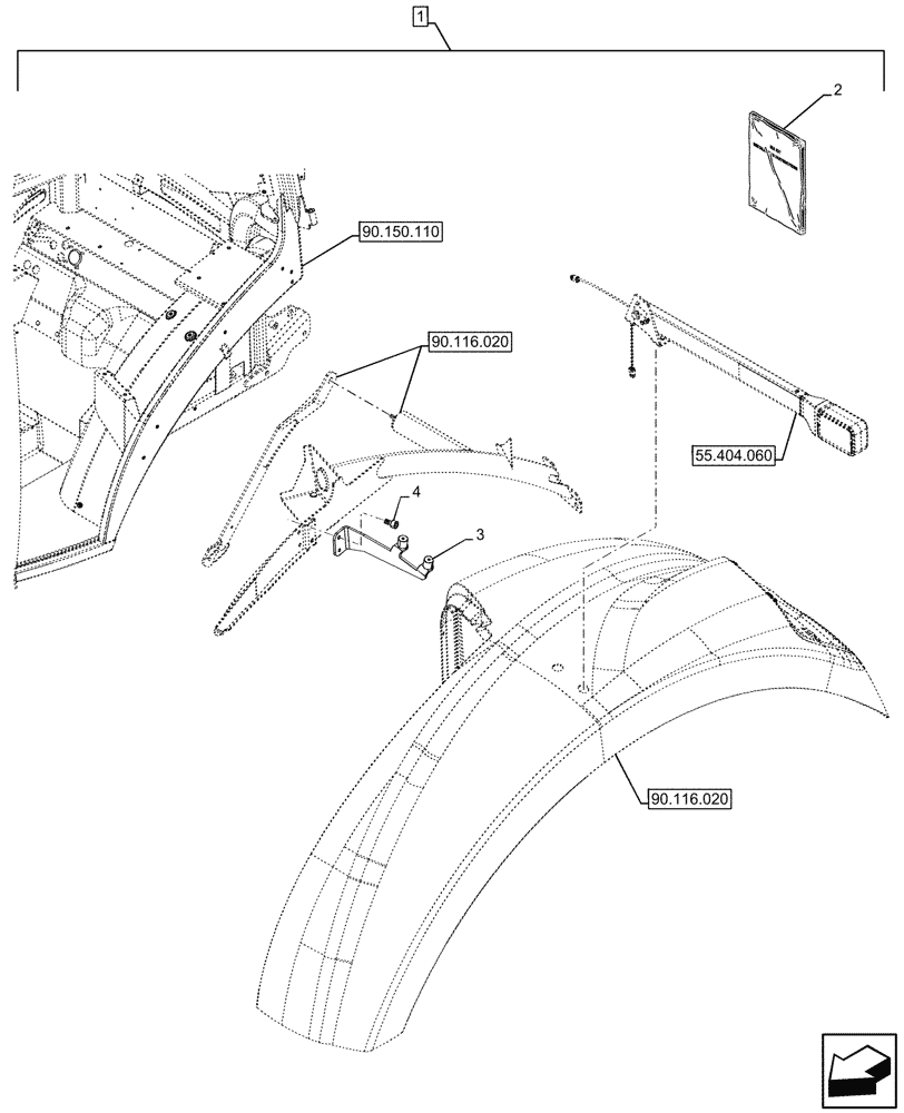 Схема запчастей Case IH OPTUM 300 CVT - (88.100.090[04]) - DIA KIT, WIDE REAR FENDERS, EXTREMITY LIGHT, SUPPORT (88) - ACCESSORIES