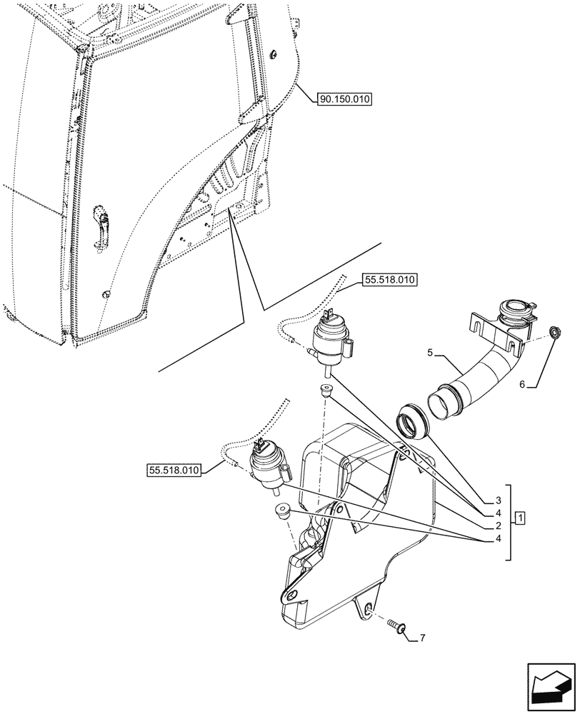 Схема запчастей Case IH FARMALL 120U - (55.518.120) - VAR - 332147, 339434 - WINDSHIELD WASH RESERVOIR, FRONT, REAR (55) - ELECTRICAL SYSTEMS