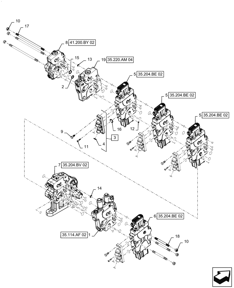 Схема запчастей Case IH MAGNUM 310 - (35.204.BE[36]) - VALVE ASSY, 4 STACK AUX VALVES STD/HI FLOW WITH TRAILER BRAKE, CVT - ASN ZGRF01054 (35) - HYDRAULIC SYSTEMS