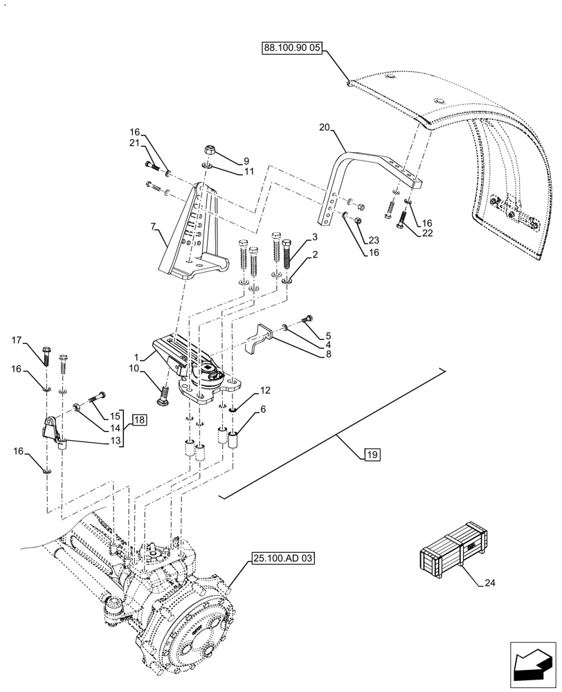 Схема запчастей Case IH FARMALL 130A - (88.100.90[04]) - VAR - 718510 - DIA KIT, DYNAMIC FRONT FENDER, 4WD (88) - ACCESSORIES