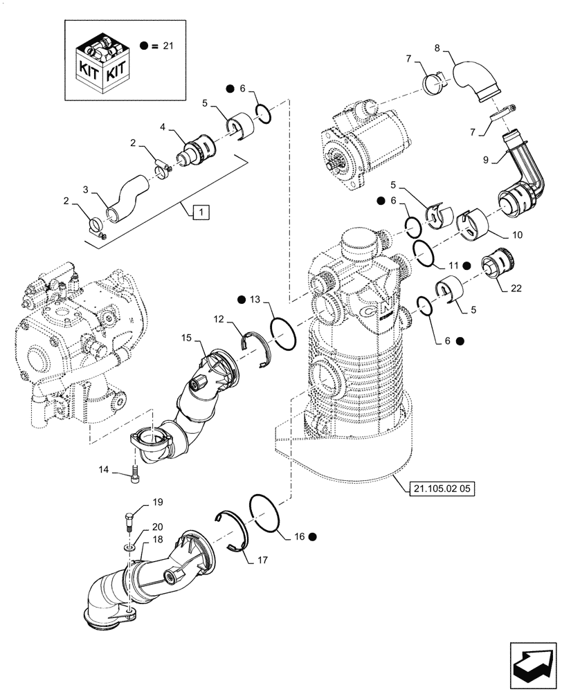 Схема запчастей Case IH MAGNUM 210 - (21.105.02[04]) - PUMPS FOR HYDRAULIC SYSTEM AND LIFT, OIL FILTER, PIPES & SUPPORT, WITH POWERSHIFT TRANSMISSION (21) - TRANSMISSION