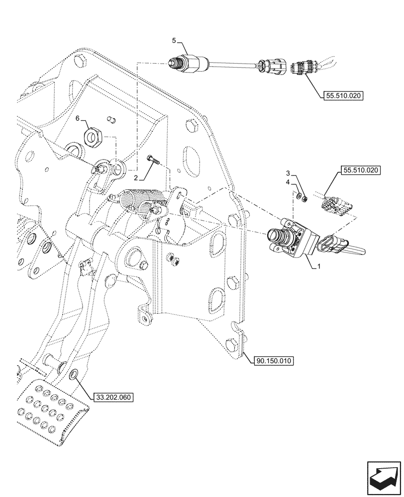 Схема запчастей Case IH FARMALL 110U - (55.408.090) - VAR - 332147, 335387, 339434, 391246 - PEDAL, BRAKE, SWITCH (55) - ELECTRICAL SYSTEMS