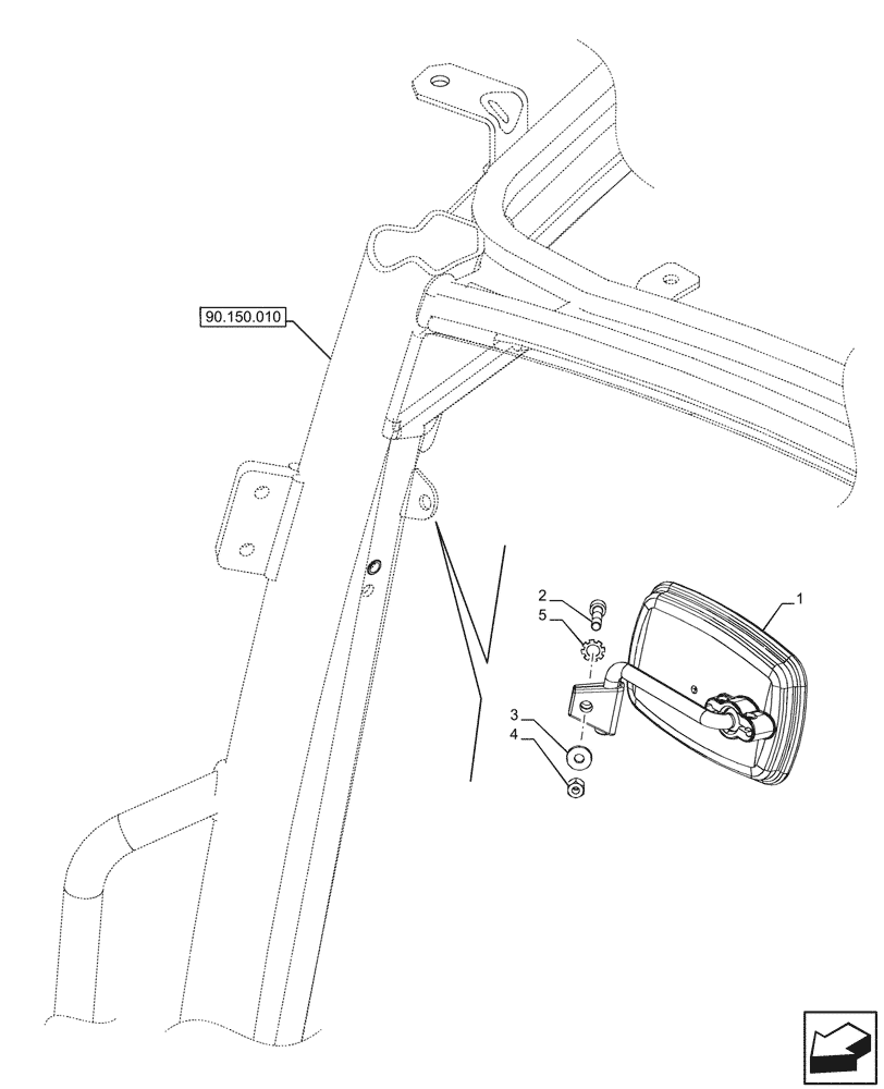 Схема запчастей Case IH FARMALL 120U - (90.151.210) - VAR - 332147, 335387, 339434, 391246 - CAB, MIRROR, INTERNAL (90) - PLATFORM, CAB, BODYWORK AND DECALS