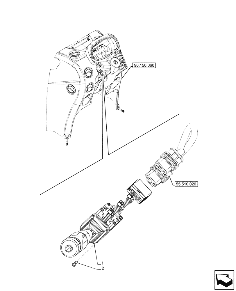 Схема запчастей Case IH FARMALL 120U - (55.518.130) - VAR - 332147, 335387, 339434, 391246 - WIPER, LIGHT, SWITCH (55) - ELECTRICAL SYSTEMS