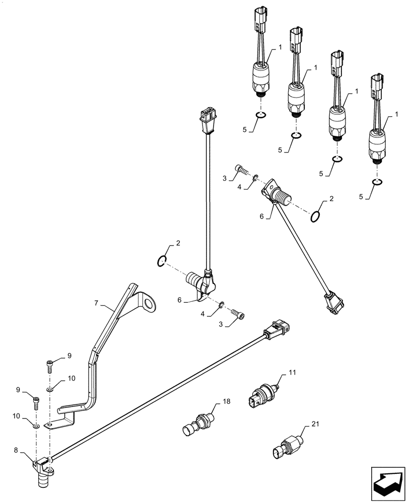 Схема запчастей Case IH MAGNUM 200 - (55.020.AB[03]) - SENSORS, TRANSMISSION (55) - ELECTRICAL SYSTEMS