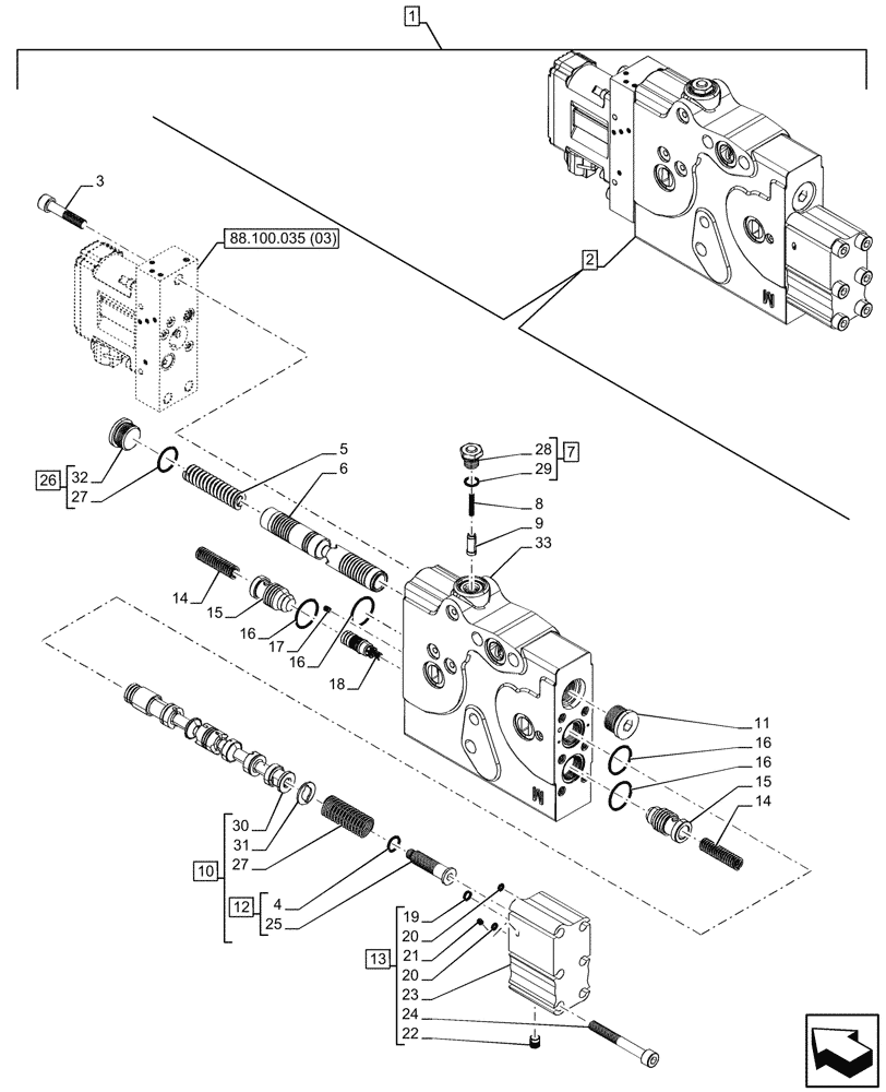 Схема запчастей Case IH OPTUM 270 CVT - (88.100.035[02]) - DIA KIT, W/ POWER BEYOND COUPLERS, REMOTE CONTROL VALVE, COMPONENTS (88) - ACCESSORIES