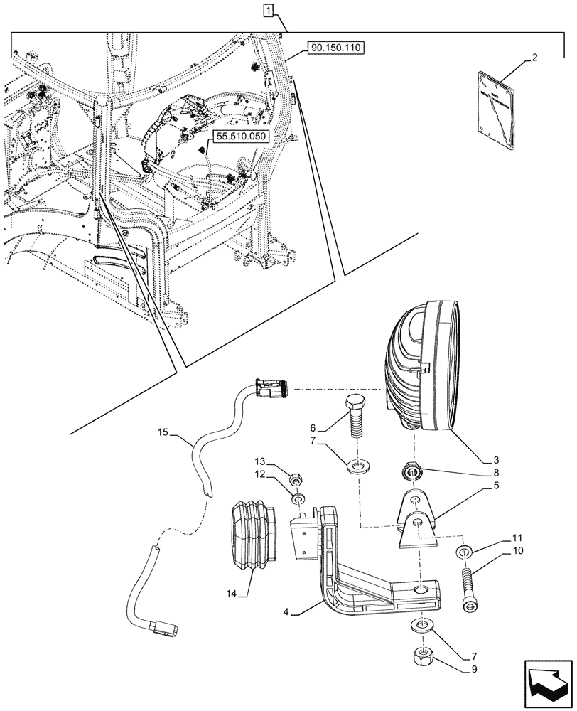 Схема запчастей Case IH OPTUM 270 CVT - (88.100.055[08]) - DIA KIT, ADDITIONAL WORK LIGHT, PILLAR (88) - ACCESSORIES