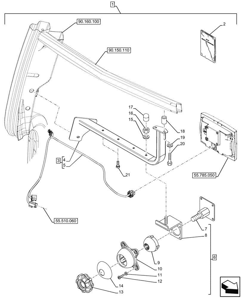 Схема запчастей Case IH OPTUM 270 CVT - (88.100.090[02]) - DIA KIT, BRACKET MONITOR EQUIPMENT, HARNESS (88) - ACCESSORIES