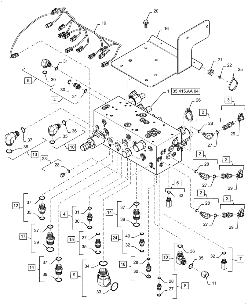 Схема запчастей Case IH 5088 - (35.415.AA[02]) - VAR - 425081, 425082, 425083, 425086, 425087, 425088, 425125, 425126 - FEEDER VALVE ASSY, LATERAL TILT/HILLCO (35) - HYDRAULIC SYSTEMS