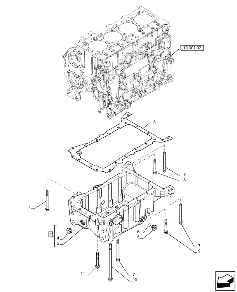 Схема запчастей Case IH F5DFL413A A001 - (10.102.01[b]) - OIL SUMP & RELATED PARTS (504379028) (10) - ENGINE