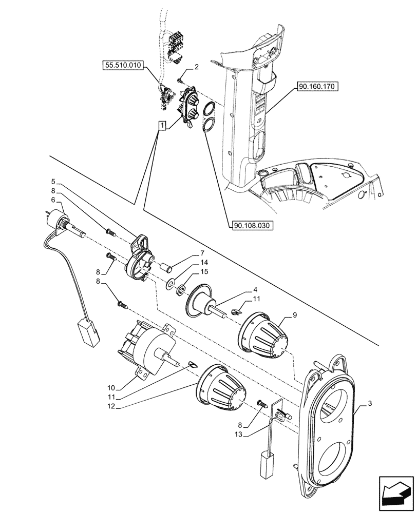 Схема запчастей Case IH FARMALL 110U - (55.051.030) - VAR - 332147, 339434 - HEATER, CONTROL DEVICE (55) - ELECTRICAL SYSTEMS