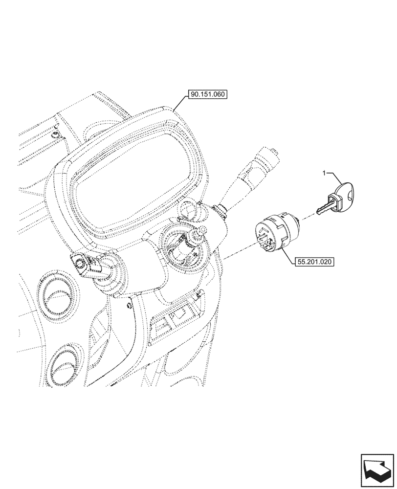 Схема запчастей Case IH FARMALL 120U - (55.201.070) - VAR - 332147, 335387, 339434, 391246 - IGNITION KEY, UNBRANDED (55) - ELECTRICAL SYSTEMS