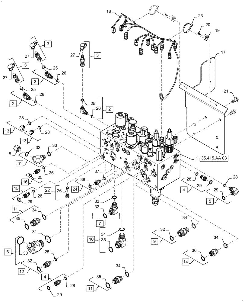 Схема запчастей Case IH 5088 - (35.415.AA[01]) - VAR - 425079, 425080, 425084, 425085 - FEEDER VALVE ASSY, STANDARD (35) - HYDRAULIC SYSTEMS