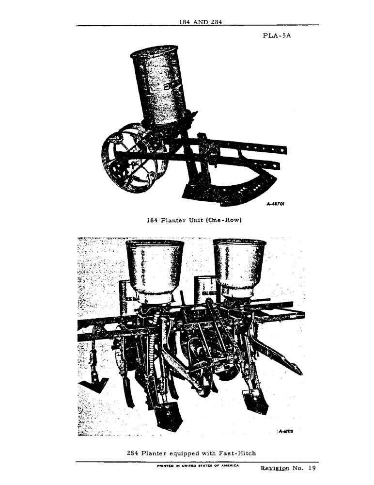 Схема запчастей Case IH 284 - (A-01) - 184 PLANTER UNIT (ONE-ROW), 284 PLANTER EQUIPPED WITH FAST-HITCH 