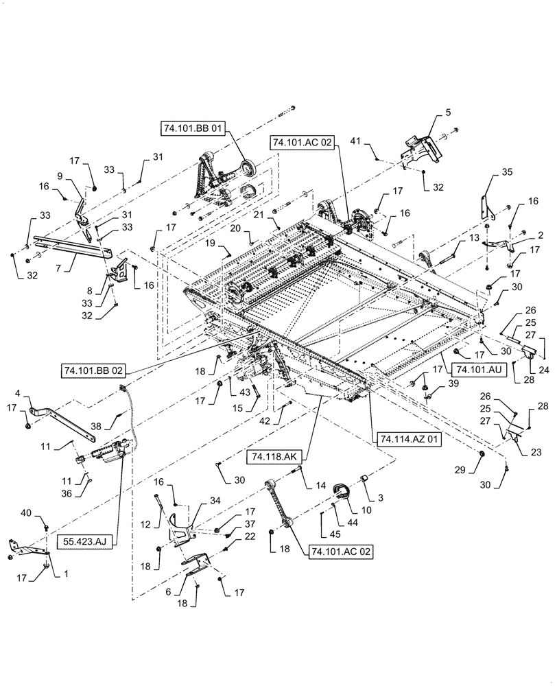 Схема запчастей Case IH 7140 - (74.101.AC[01]) - VAR - 425447 - CROSS FLOW CLEANING SYSTEM FRAME (74) - CLEANING