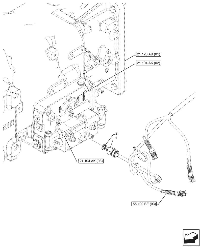 Схема запчастей Case IH FARMALL 110C - (55.021.AB[01]) - VAR - 330581, 337323, 390328, 743559, 743560, 744580, 744581, 744990 - TRANSMISSION, PRESSURE SWITCH, HI-LO (55) - ELECTRICAL SYSTEMS