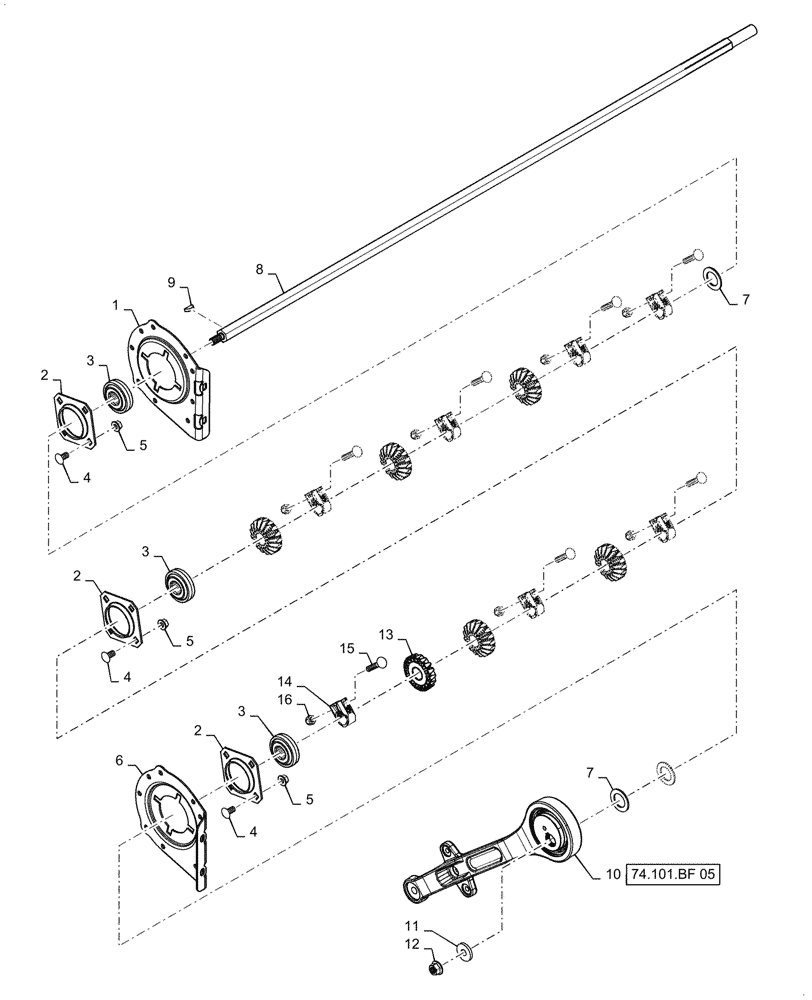 Схема запчастей Case IH 7140 - (74.101.BB[01]) - VAR - 425447 - CROSS FLOW DRIVE SHAFT (74) - CLEANING