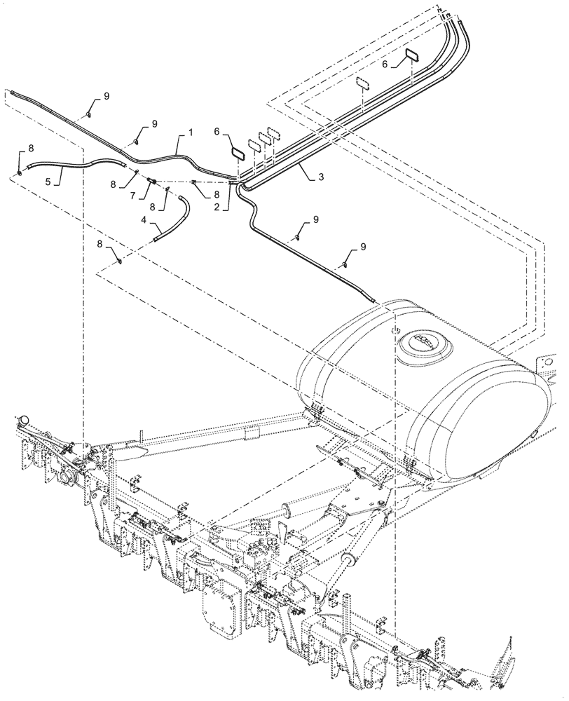 Схема запчастей Case IH 2150 - (63.110.AB[08]) - LIQUID FERTILZER HOSE COMPLETING (63) - CHEMICAL APPLICATORS