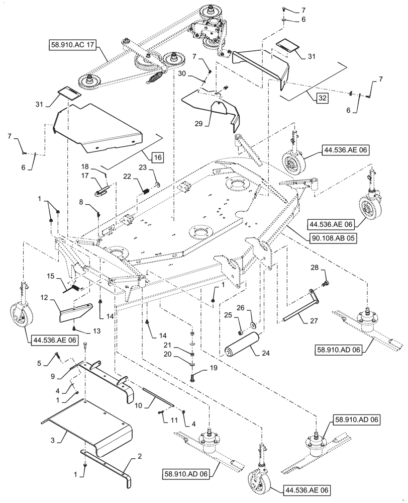 Схема запчастей Case IH MW166S - (58.910.AB[17]) - VAR - 717966016 - MOWER DECK (BSN YDWWL5001) (58) - ATTACHMENTS/HEADERS